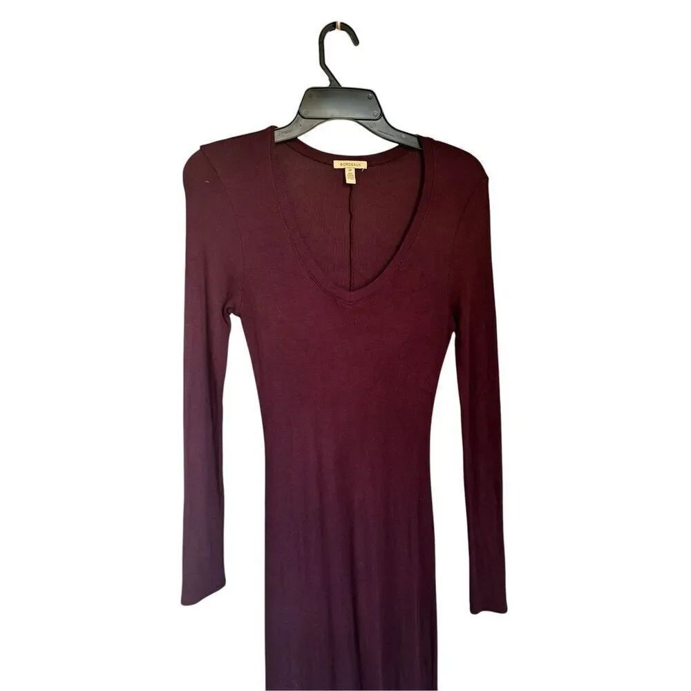 Bordeaux Maxi Long Sleeve Sweater Dress Burgundy Size S/P